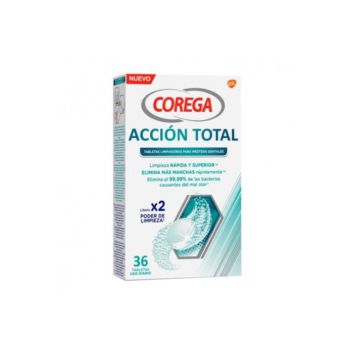 Corega Acción Total Limpiador Limpieza Prótesis Dental 36 tabletas