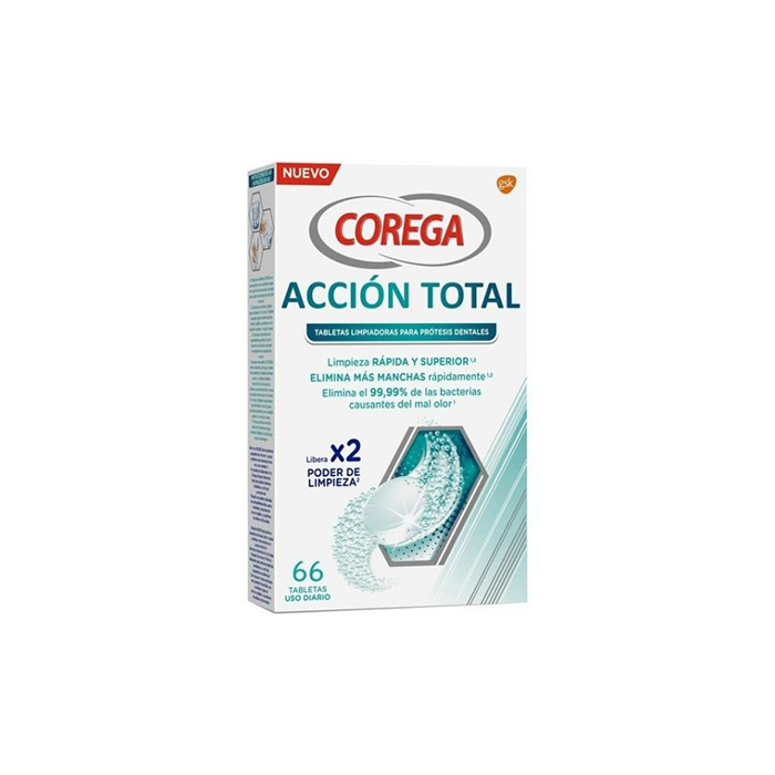 Corega Acción Total Limpiador Limpieza Prótesis Dental 66 tabletas
